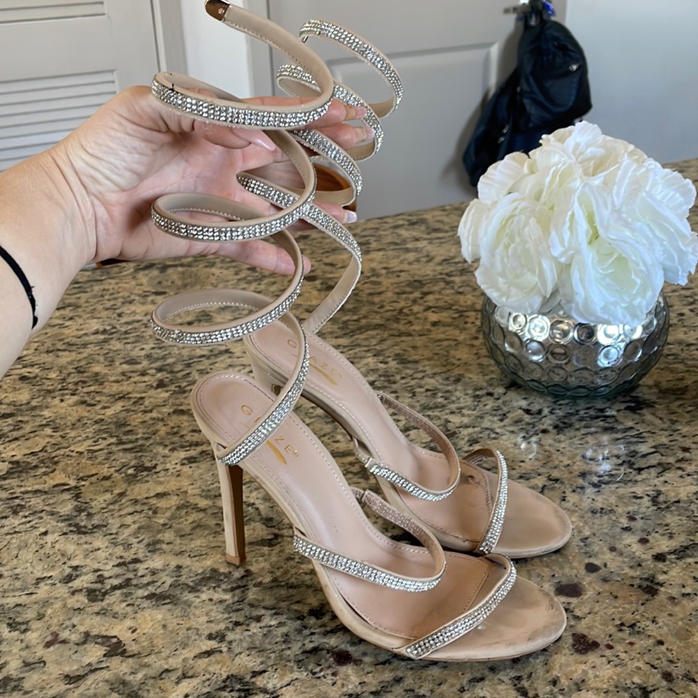 * NYE HEALS* Glaze nude heals with rhinestone wrap around the leg